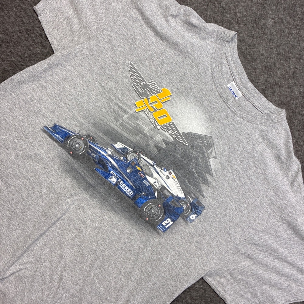 Gildan Indy 500 T-Shirt Men Large‎ Gray 100th Running 2016 Racing Graphic Car